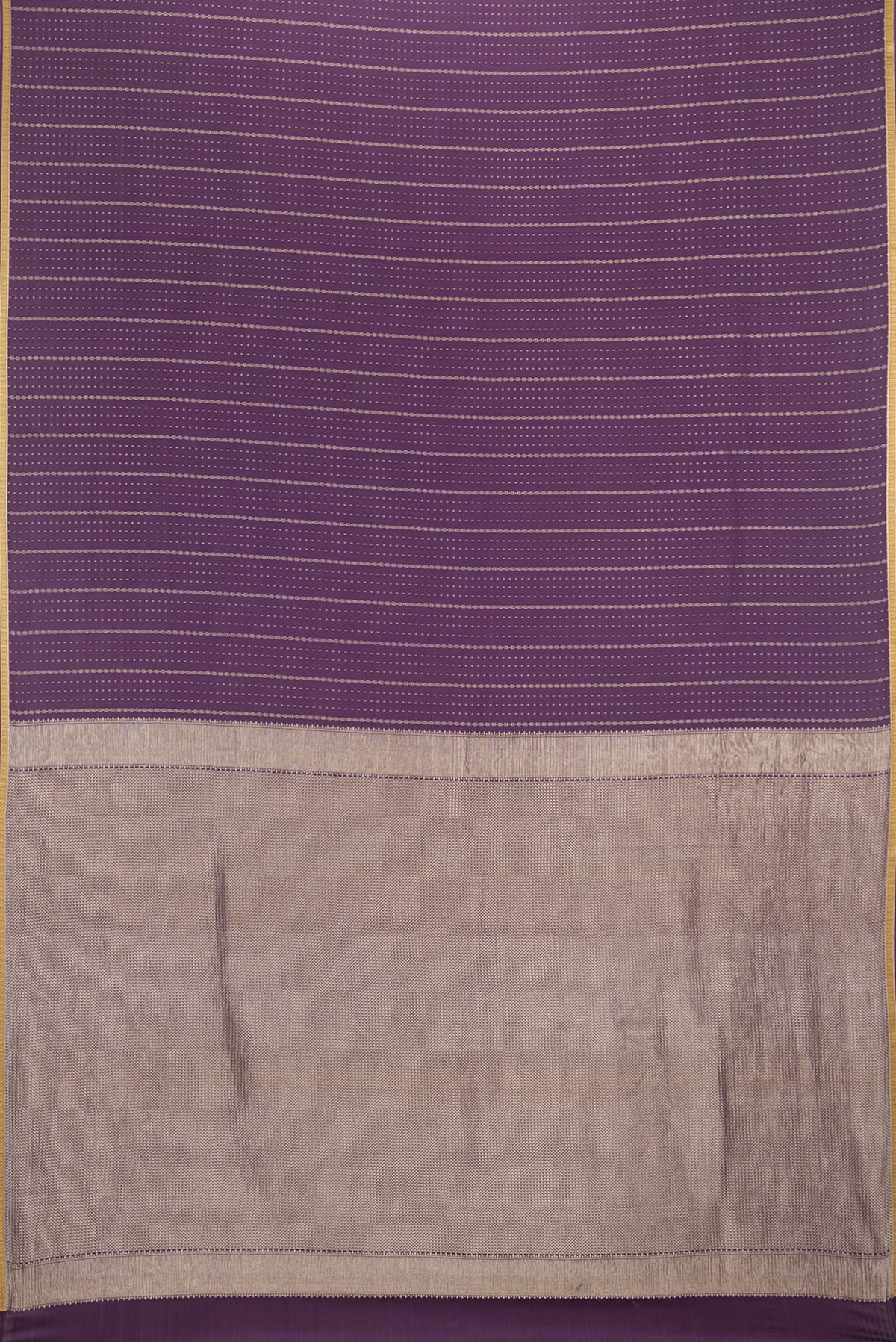 Flat view of Purple Dual Tone Banarasi Georgette Saree with Stripes on the body and Zari Border. 