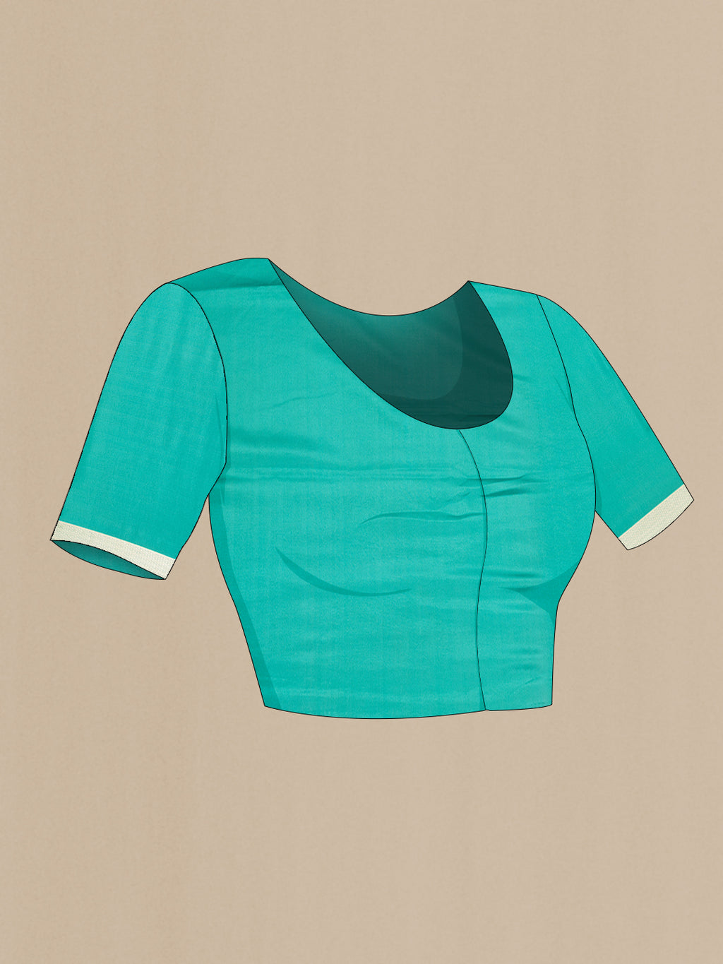 Close up image of the blouse of Pure Silk Sea Green Dual Tone Banarasi Georgette Saree with Zari Butta on the body and Zari Border. 
