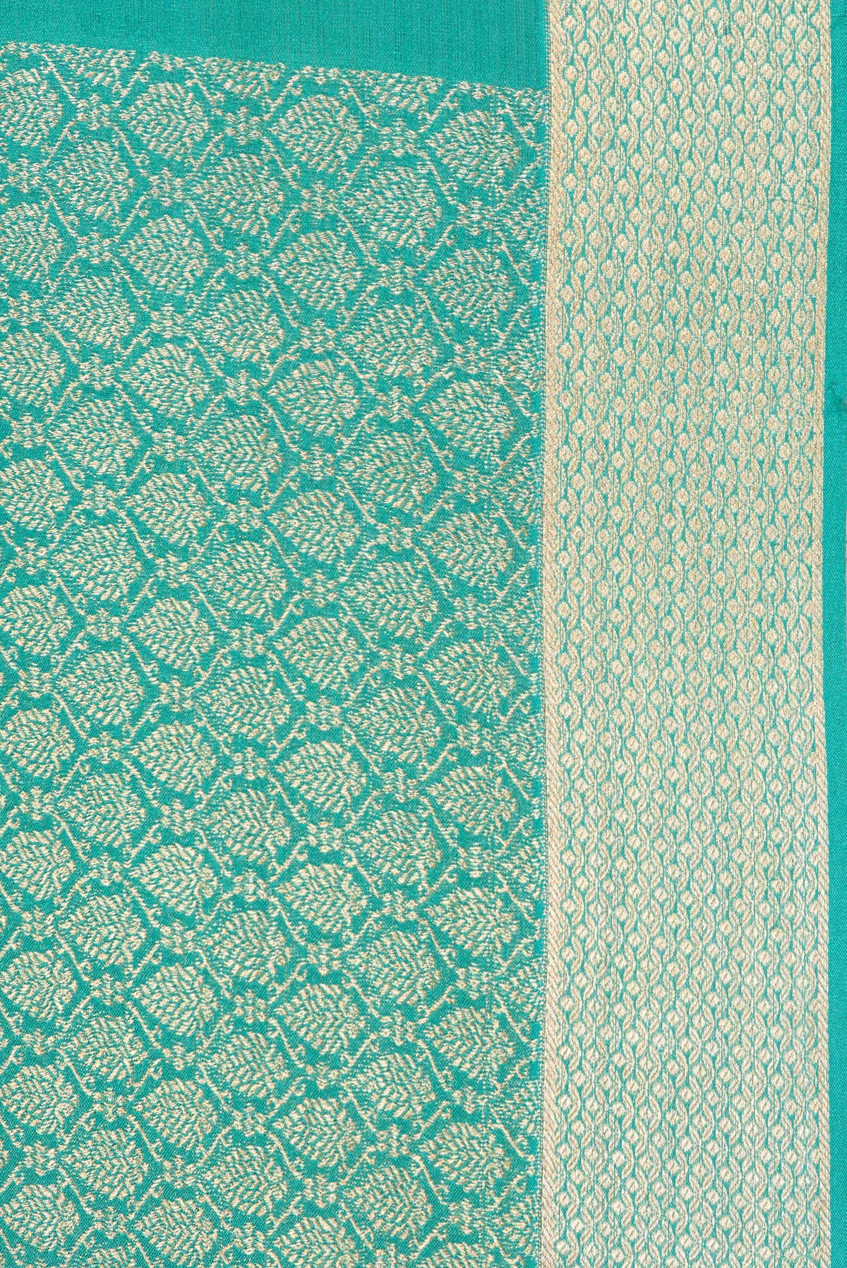 Border image of Pure Silk Sea Green Dual Tone Banarasi Georgette Saree with Zari Butta on the body and Zari Border. 