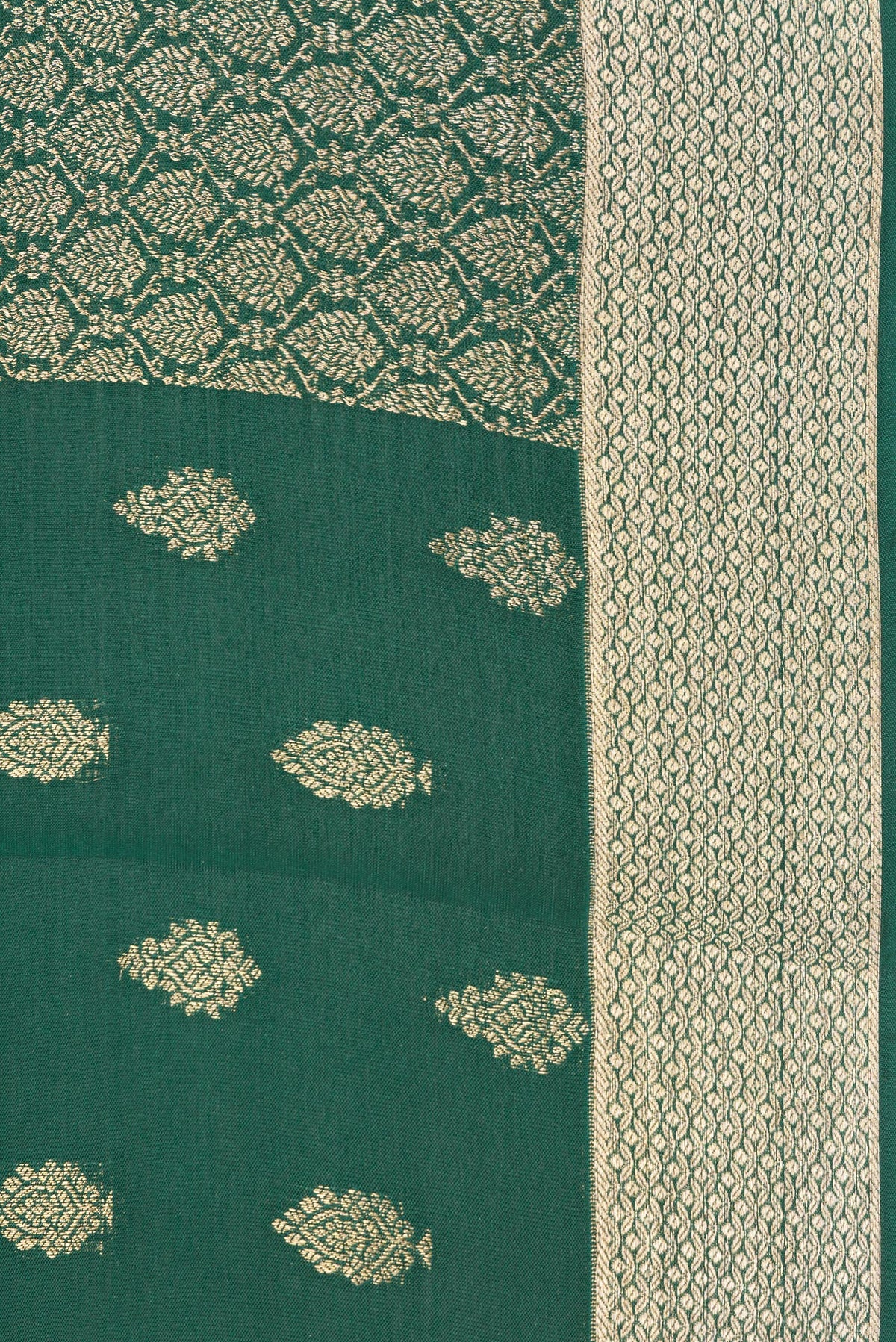Border image of Bottle Green Dual Tone Banarasi Georgette Saree with Zari Butta on the body and Zari Border. 