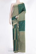 Bottle Green Dual Tone Banarasi Georgette Saree with Zari Butta on the body and Zari Border.  displayed on a mannequin
