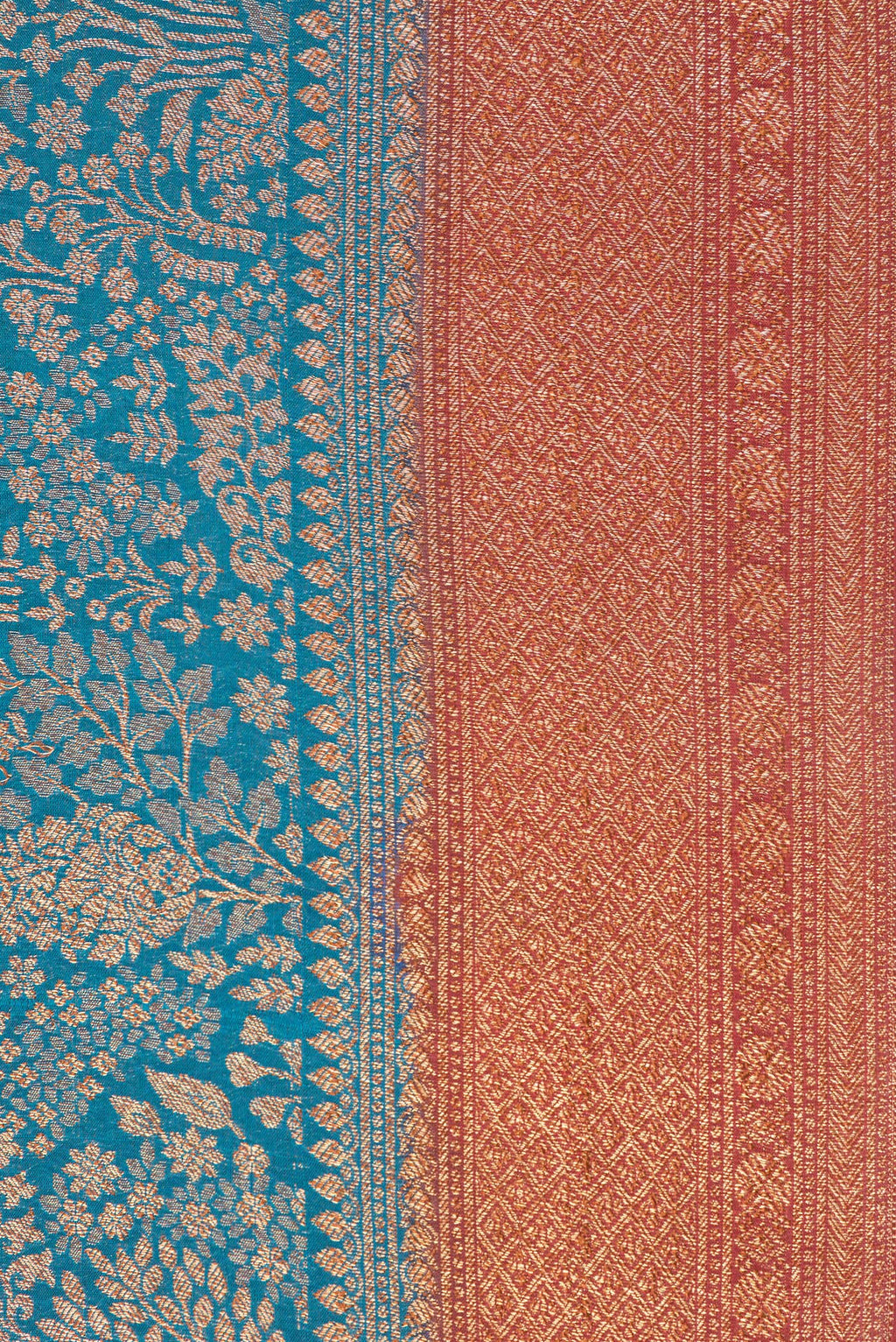 Border image of Peacock Blue Dual Tone Banarasi Georgette Saree with Zari Brocade on the body and Zari Border. 