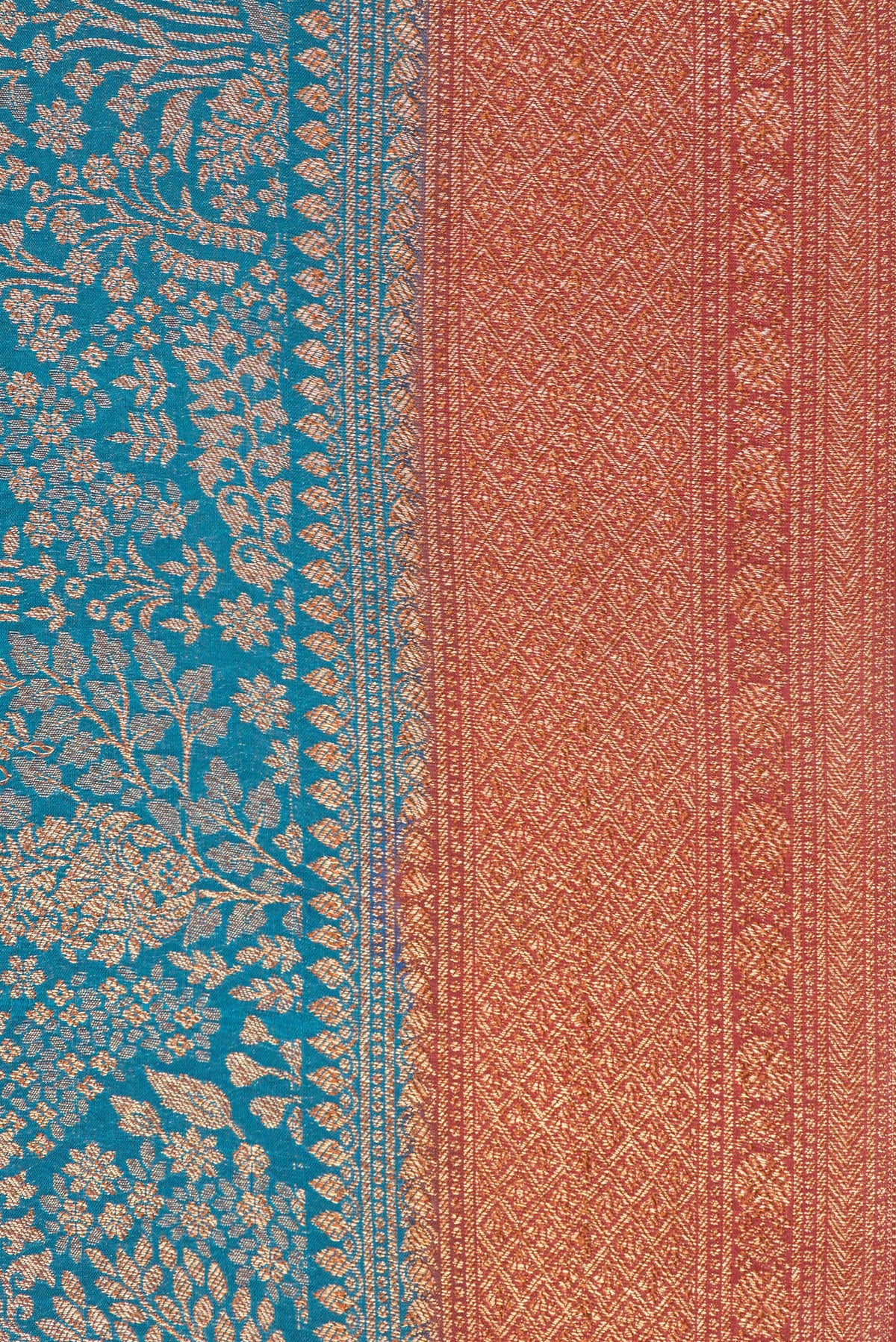 Border image of Peacock Blue Dual Tone Banarasi Georgette Saree with Zari Brocade on the body and Zari Border. 