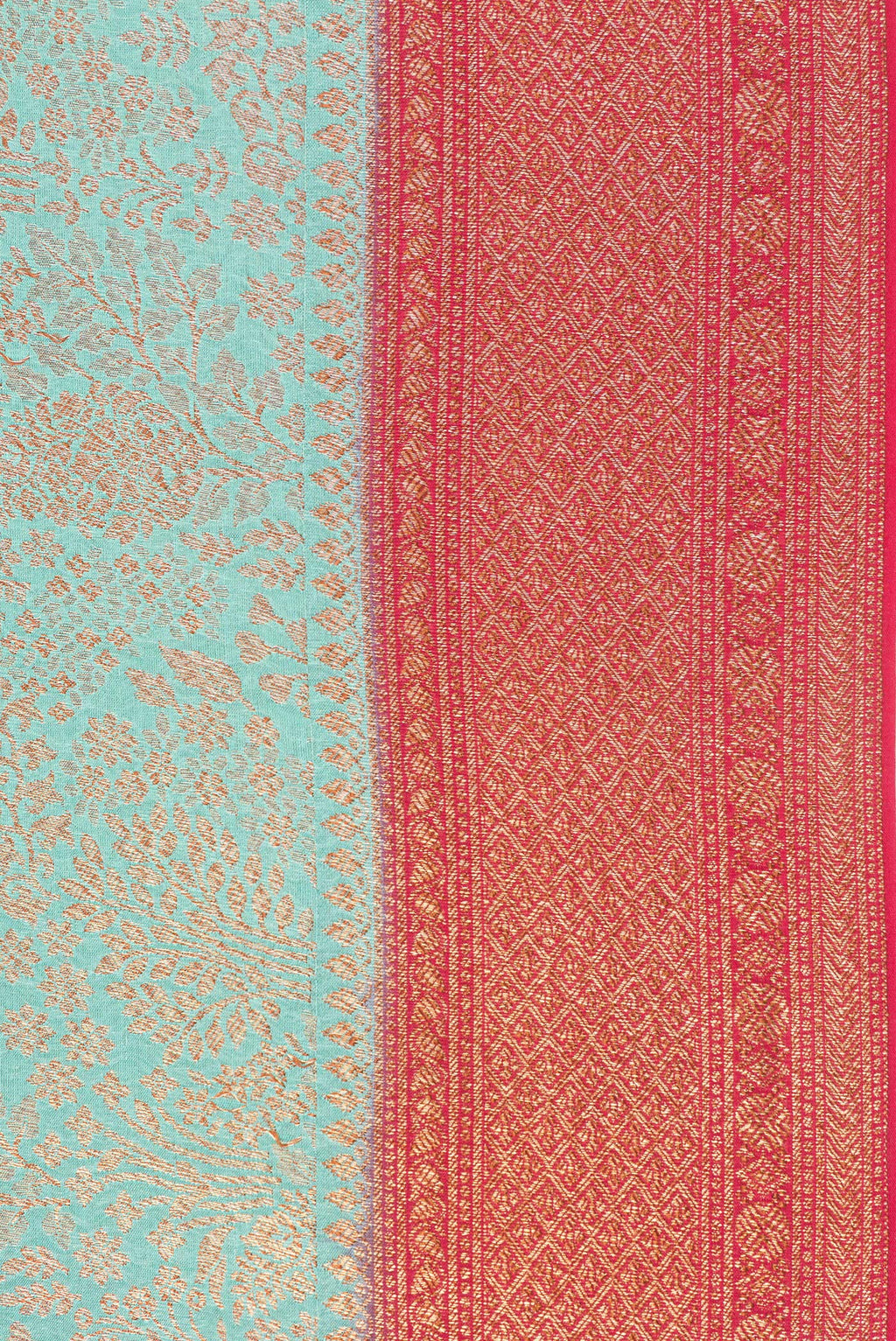 Border image of Sea Green Dual Tone Banarasi Georgette Saree with Zari Brocade on the body and Zari Border. 