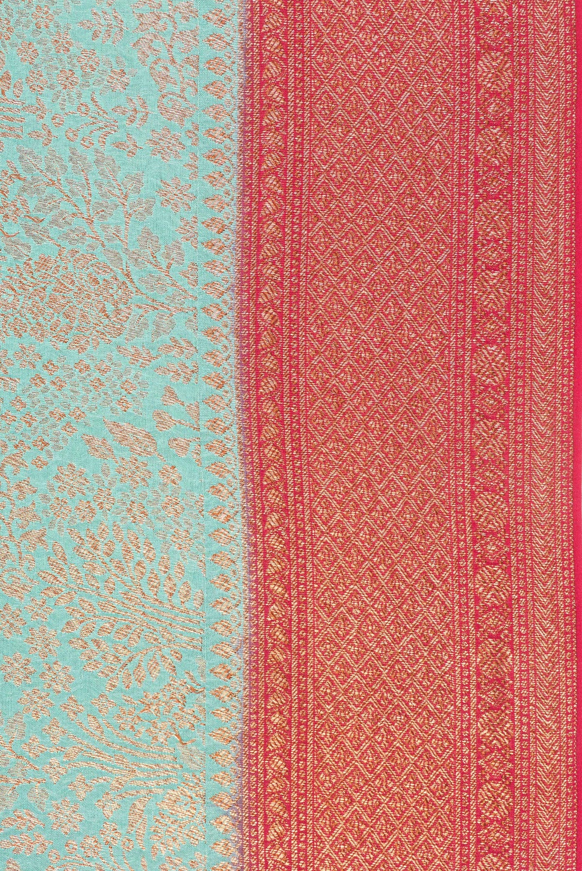 Border image of Sea Green Dual Tone Banarasi Georgette Saree with Zari Brocade on the body and Zari Border. 