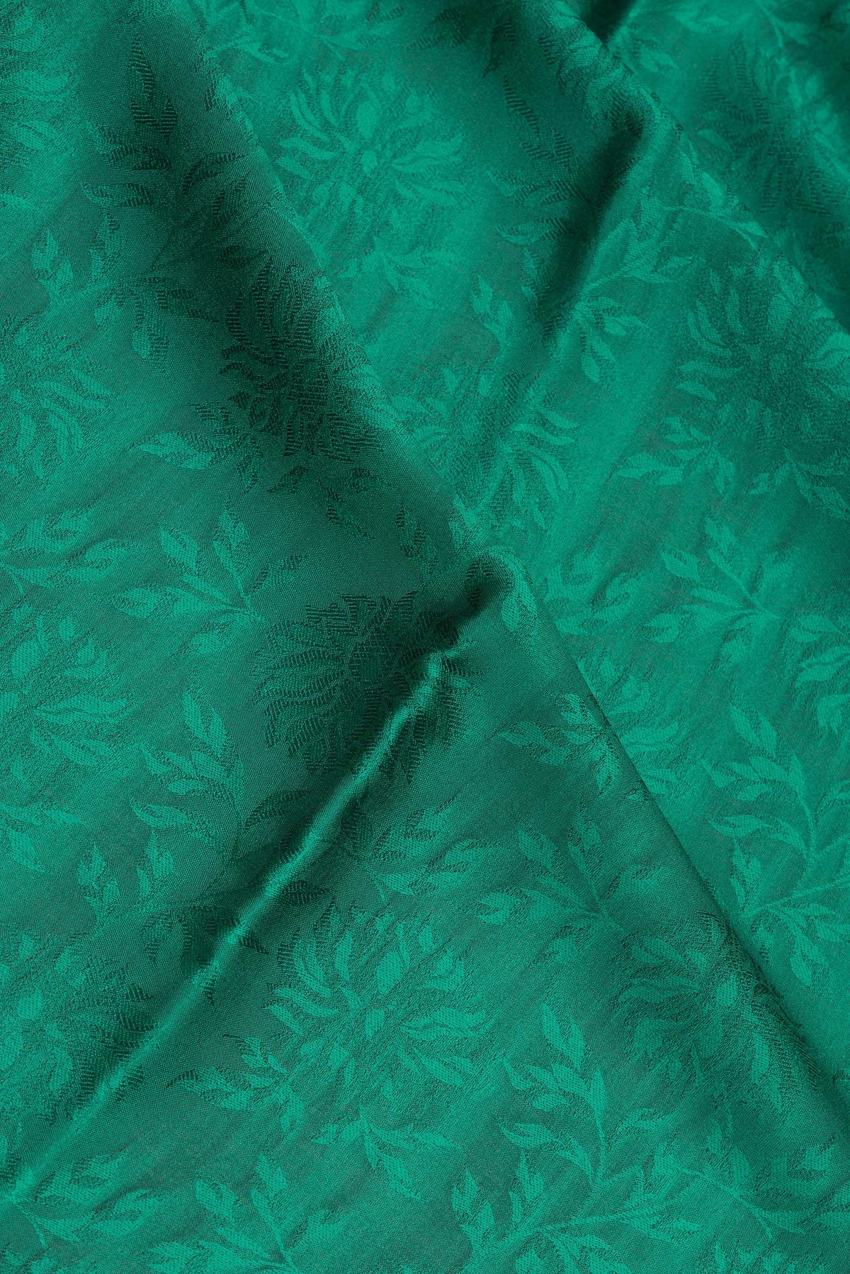 Close up of Green Dual Tone Banarasi Georgette Saree with Jacquard design on the body and Zari Border.  displaying folds