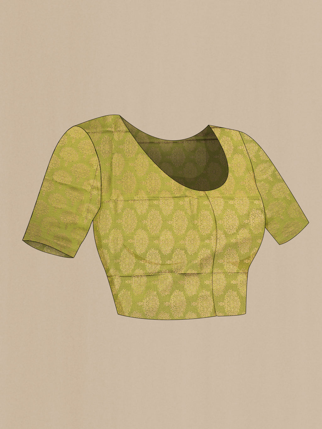 Close up image of the blouse of Green Dual Tone Banarasi Georgette Saree with Jacquard design on the body and Zari Border. 