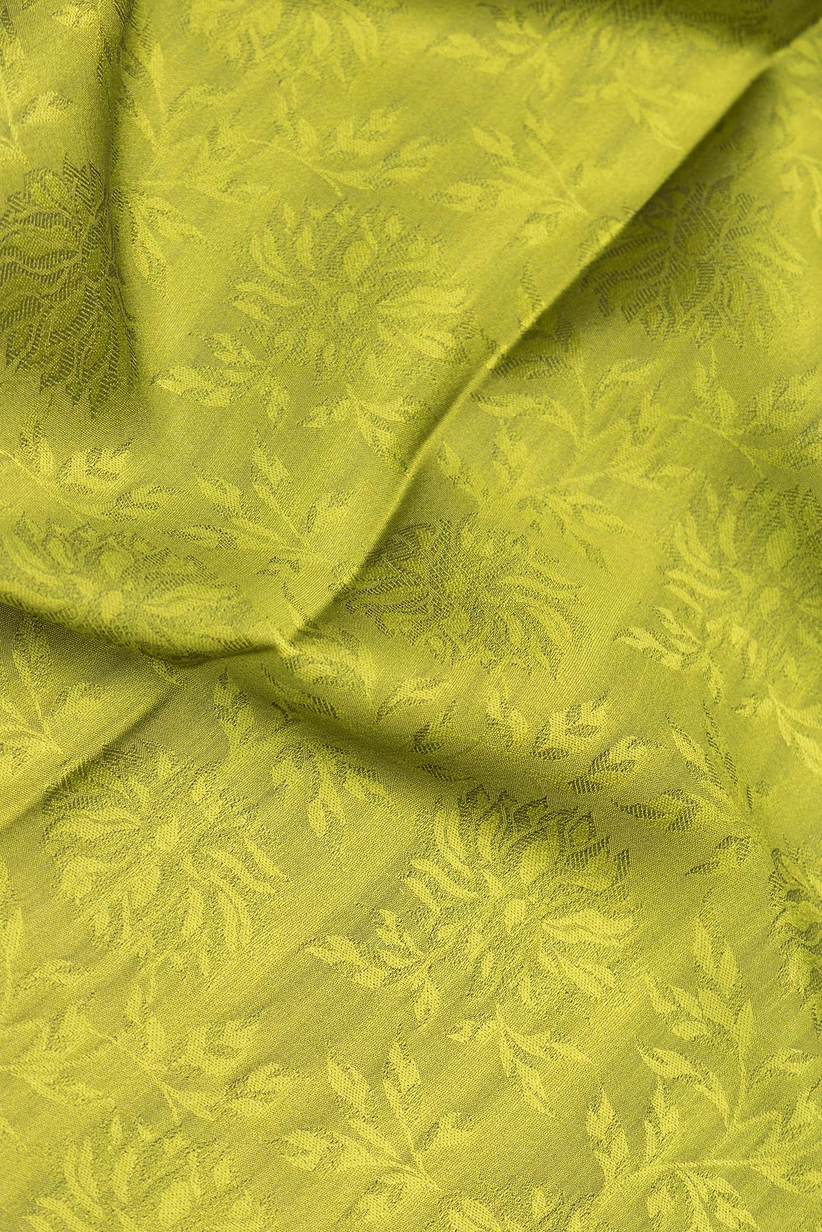 Close up of Green Dual Tone Banarasi Georgette Saree with Jacquard design on the body and Zari Border.  displaying folds