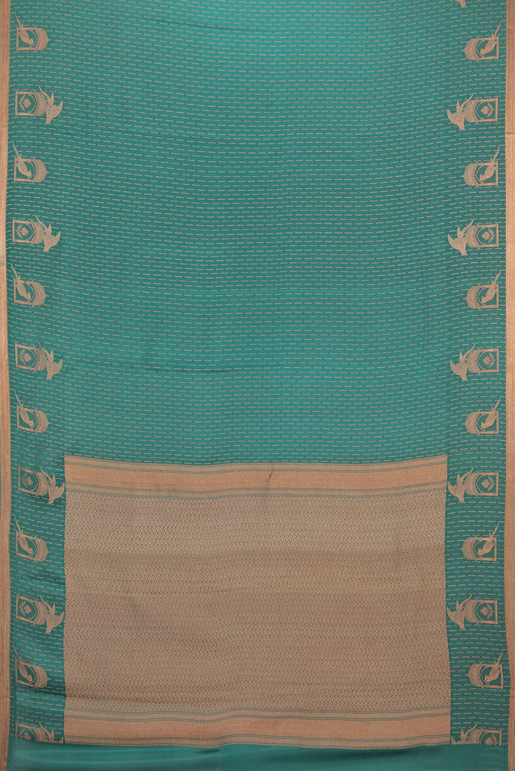 Flat view of Bottle Green Dual Tone Banarasi Georgette Saree with Zari Brocade on the body and Fancy Border. 