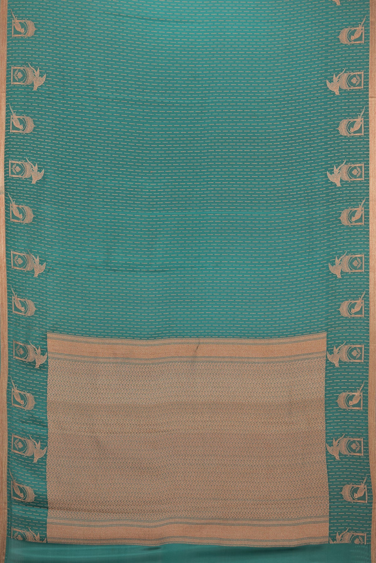 Flat view of Bottle Green Dual Tone Banarasi Georgette Saree with Zari Brocade on the body and Fancy Border. 