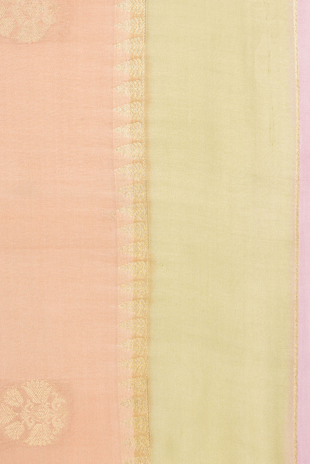 Border image of Pure Silk Golden Peach Dual Tone Banarasi Georgette Saree with Zari Butta on the body and Zari Border. 