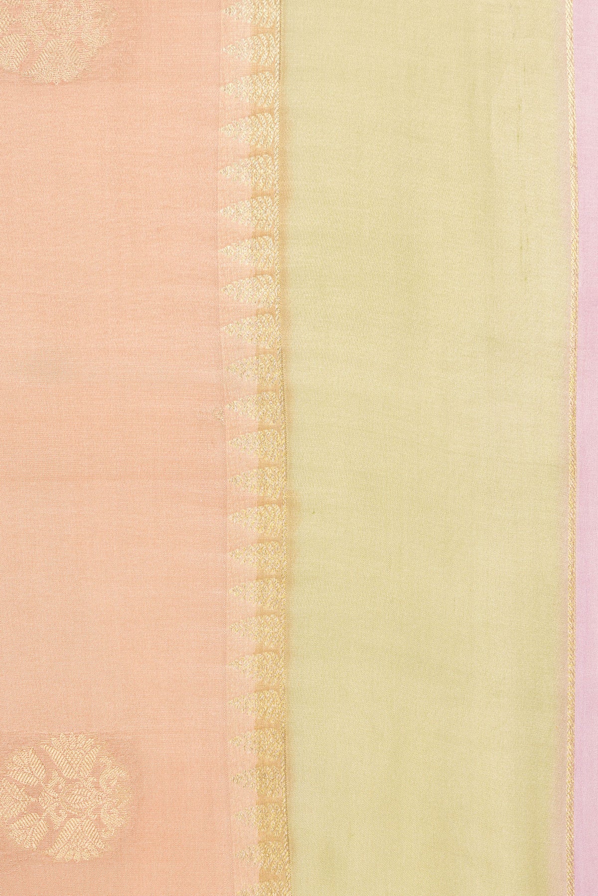 Border image of Pure Silk Golden Peach Dual Tone Banarasi Georgette Saree with Zari Butta on the body and Zari Border. 
