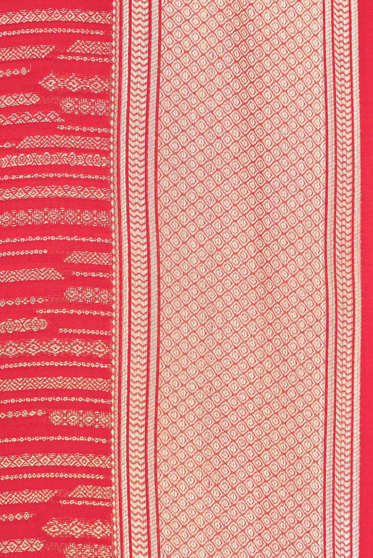 Border image of Red Dual Tone Banarasi Georgette Saree with Zari Brocade on the body and Zari Border. 