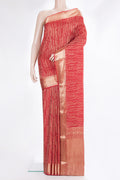 Red Dual Tone Banarasi Georgette Saree with Zari Brocade on the body and Zari Border.  displayed on a mannequin