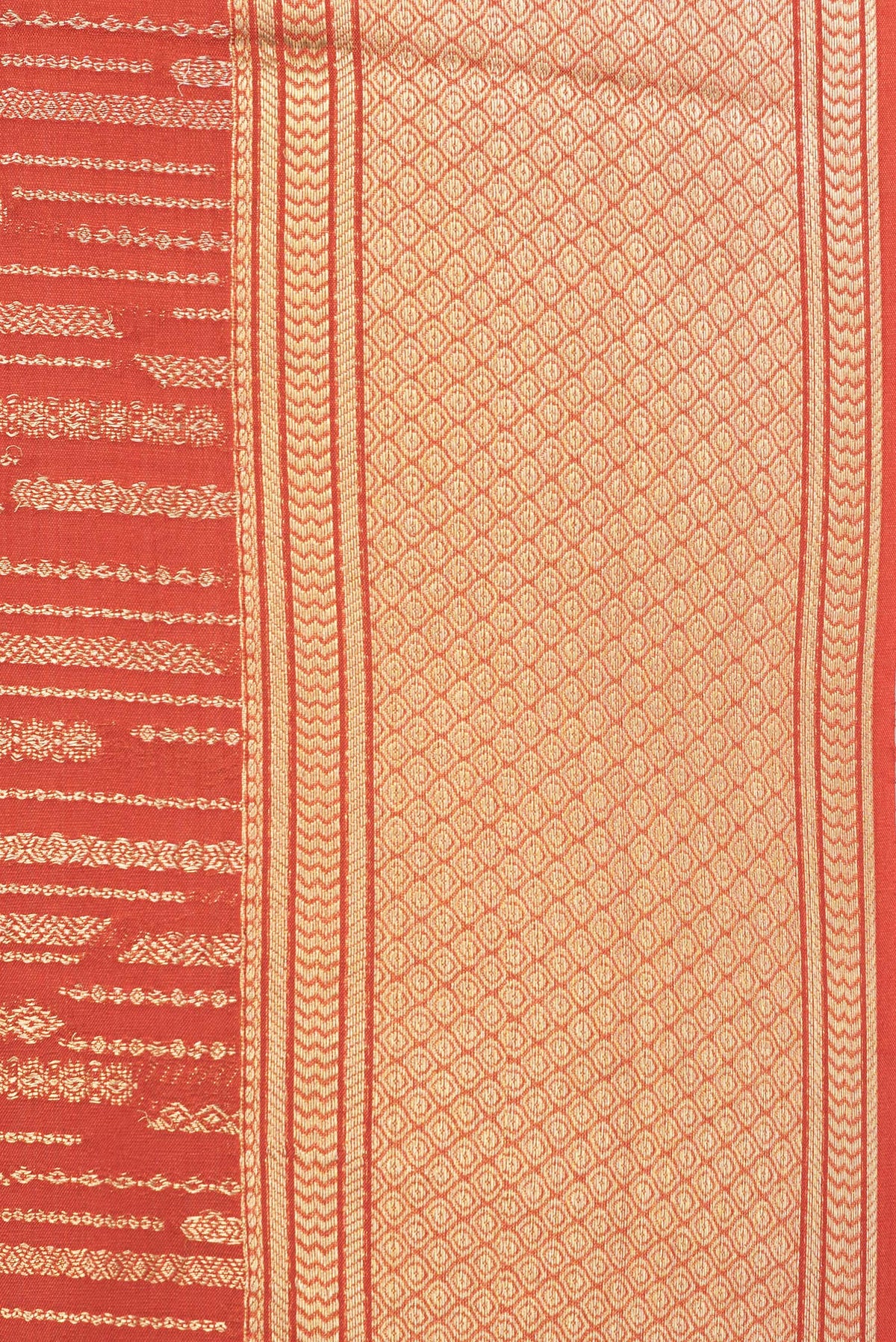 Border image of Pure Silk Rust Dual Tone Banarasi Georgette Saree with Zari Brocade on the body and Zari Border. 