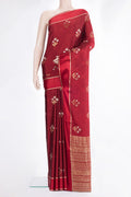 Maroon Dual Tone Banarasi Georgette Saree with Jacquard With Zari Butta on the body and Zari Border.  displayed on a mannequin