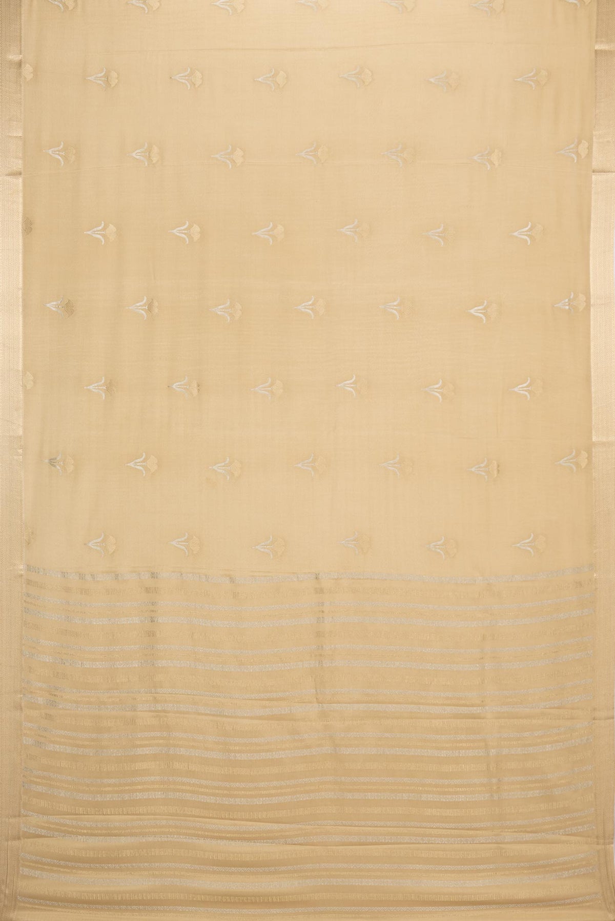 Flat view of Dark Beige Dual Tone Banarasi Georgette Saree with Zari Butta on the body and Zari Border. 
