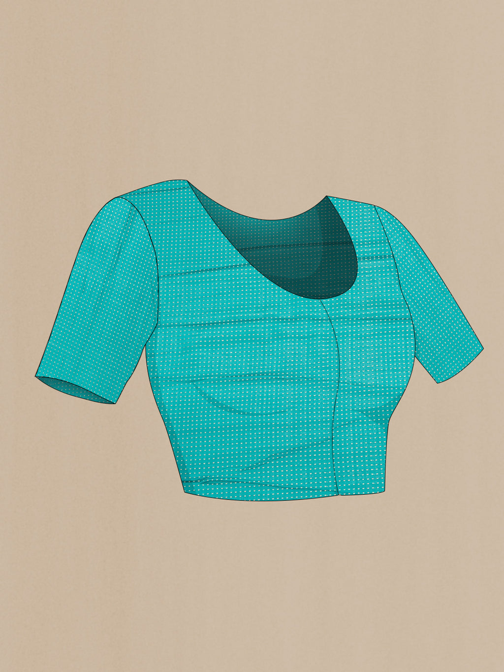 Close up image of the blouse of Sea Green Mysore Georgette Saree with Stripes on the body and Zari Border. 