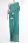 Sea Green Mysore Georgette Saree with Stripes on the body and Zari Border.  displayed on a mannequin