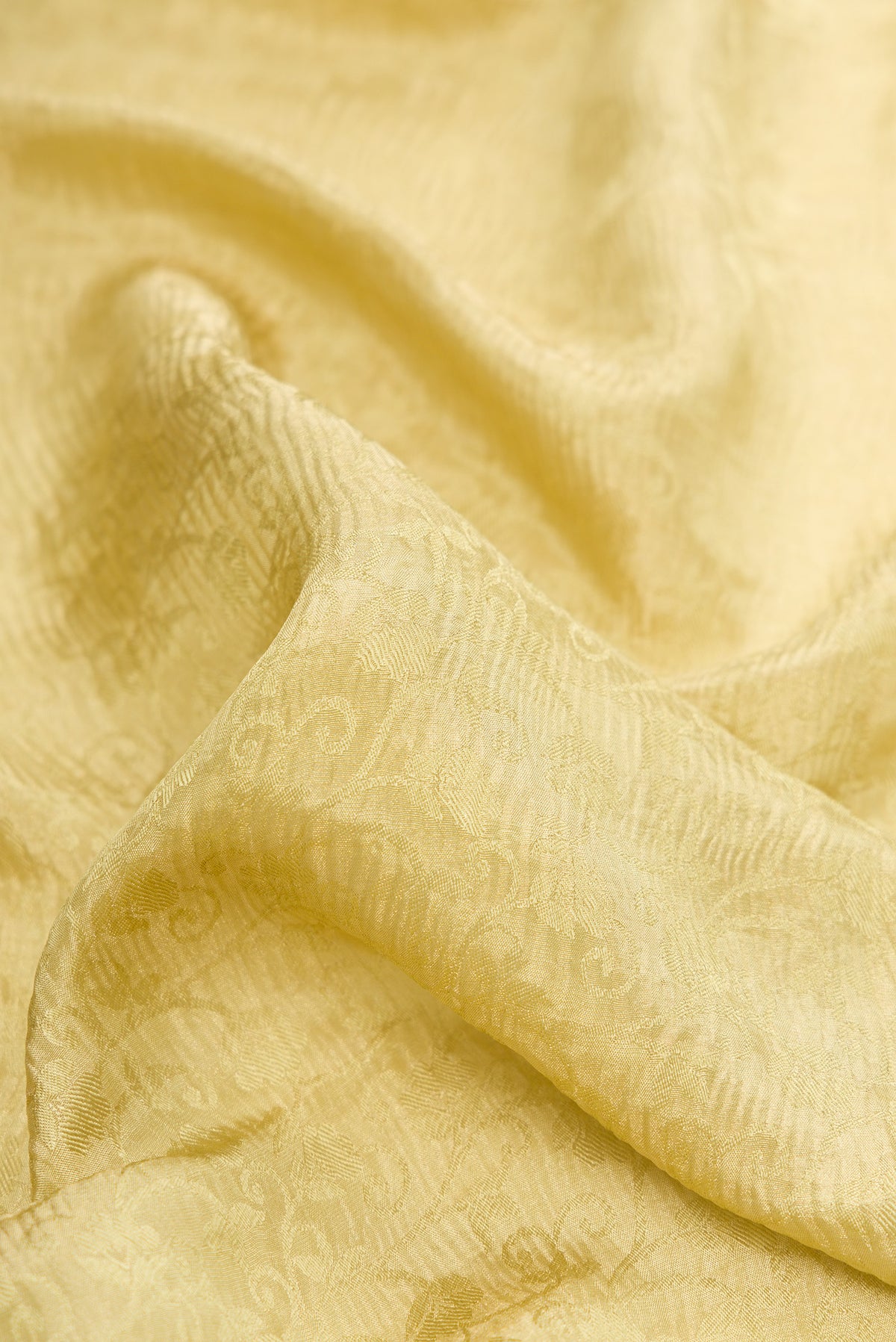 Close up of Sandal Mysore Chiffon Saree with Zari Brocade on the body and Zari Border.  displaying folds