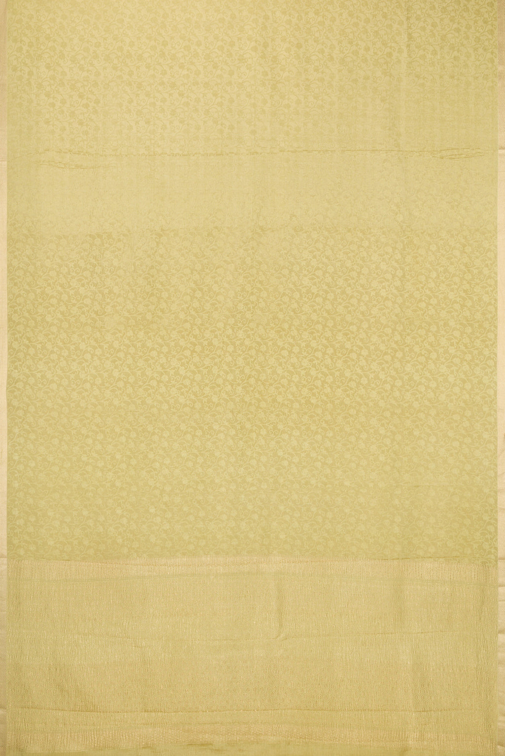 Flat view of Sandal Mysore Chiffon Saree with Zari Brocade on the body and Zari Border. 