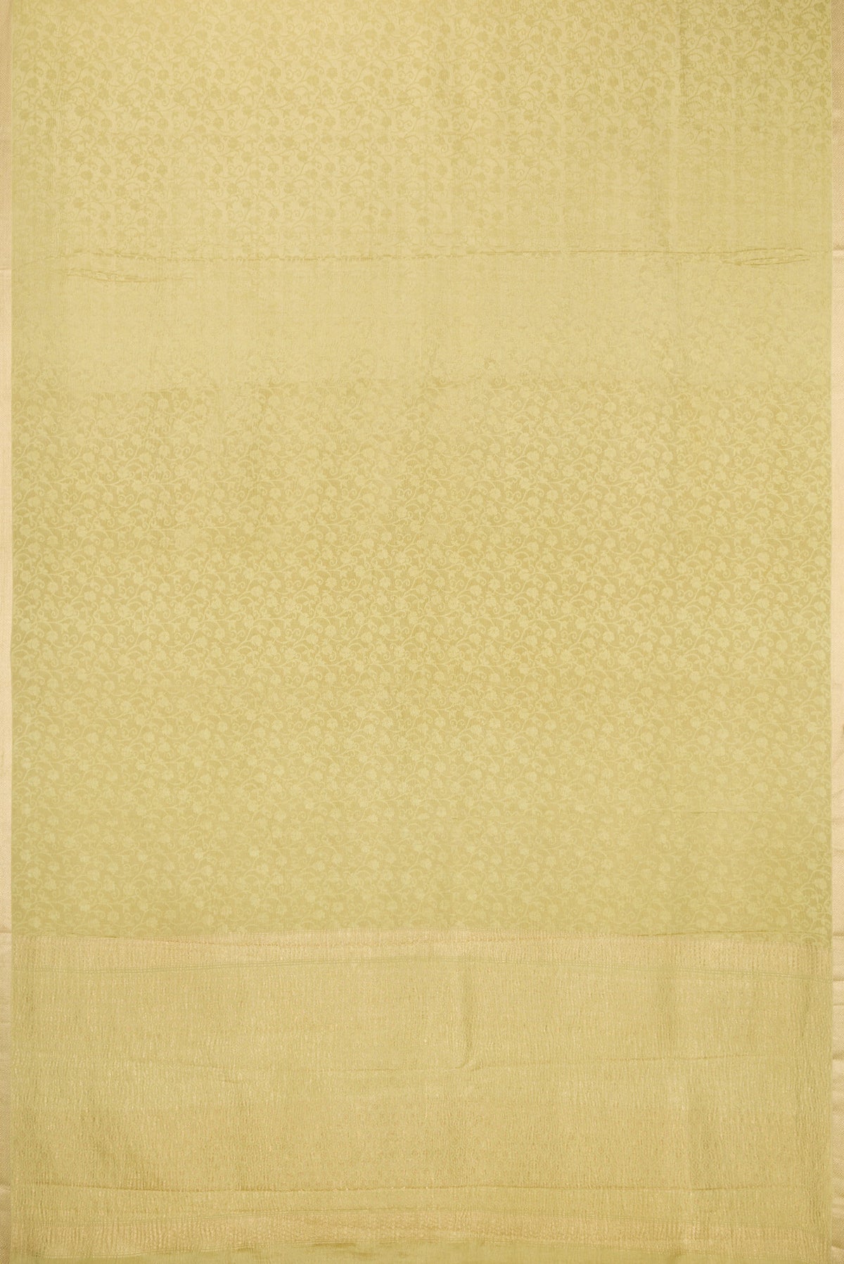 Flat view of Sandal Mysore Chiffon Saree with Zari Brocade on the body and Zari Border. 