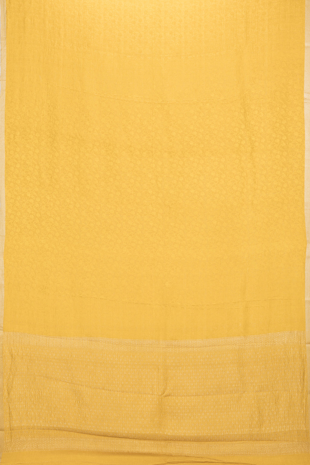 Flat view of Mustard Dual Tone Banarasi Georgette Saree with Zari Brocade on the body and Zari Border. 