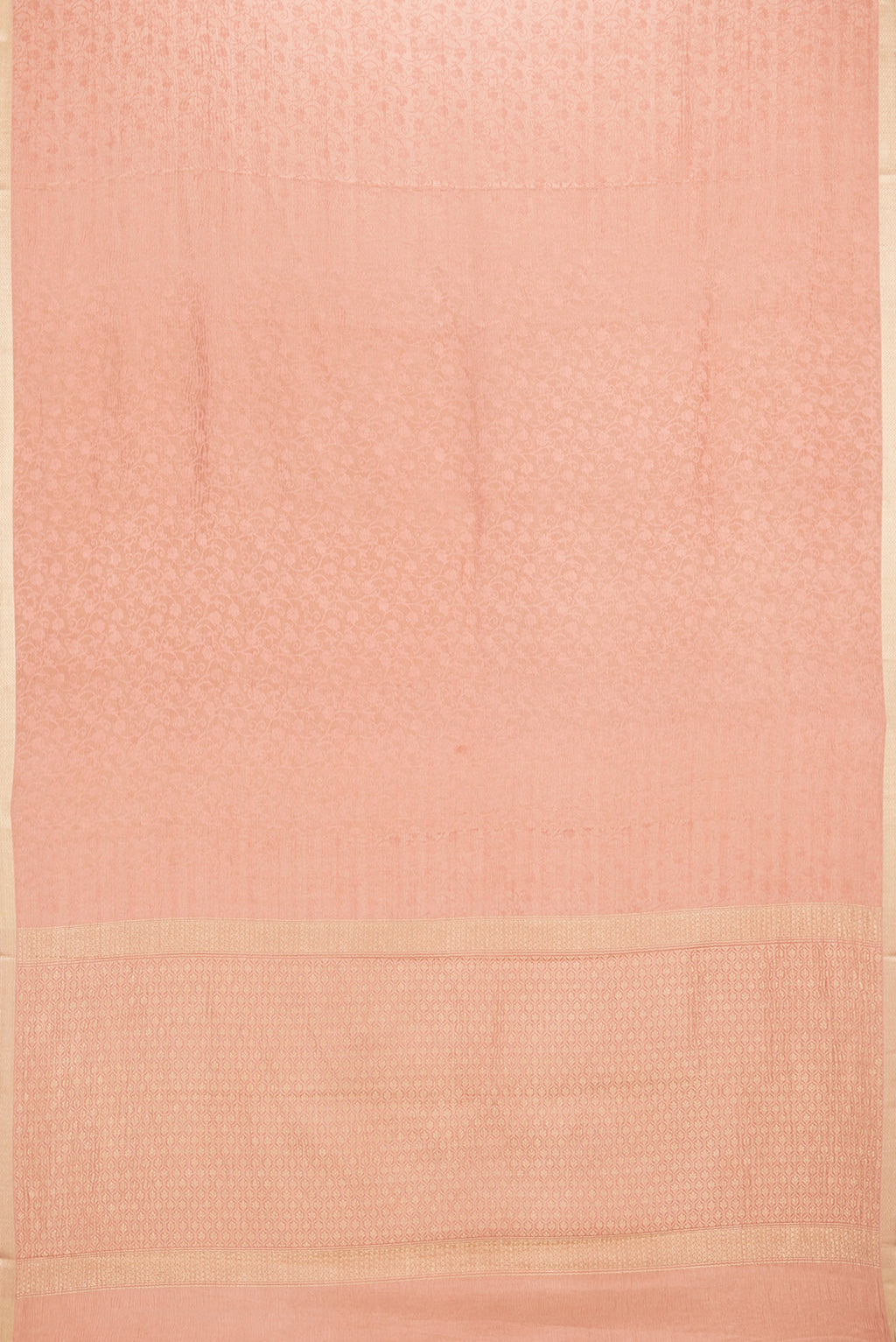Pleats and pallu of Golden Peach Dual Tone Banarasi Georgette Saree with Zari Brocade on the body and Zari Border. 