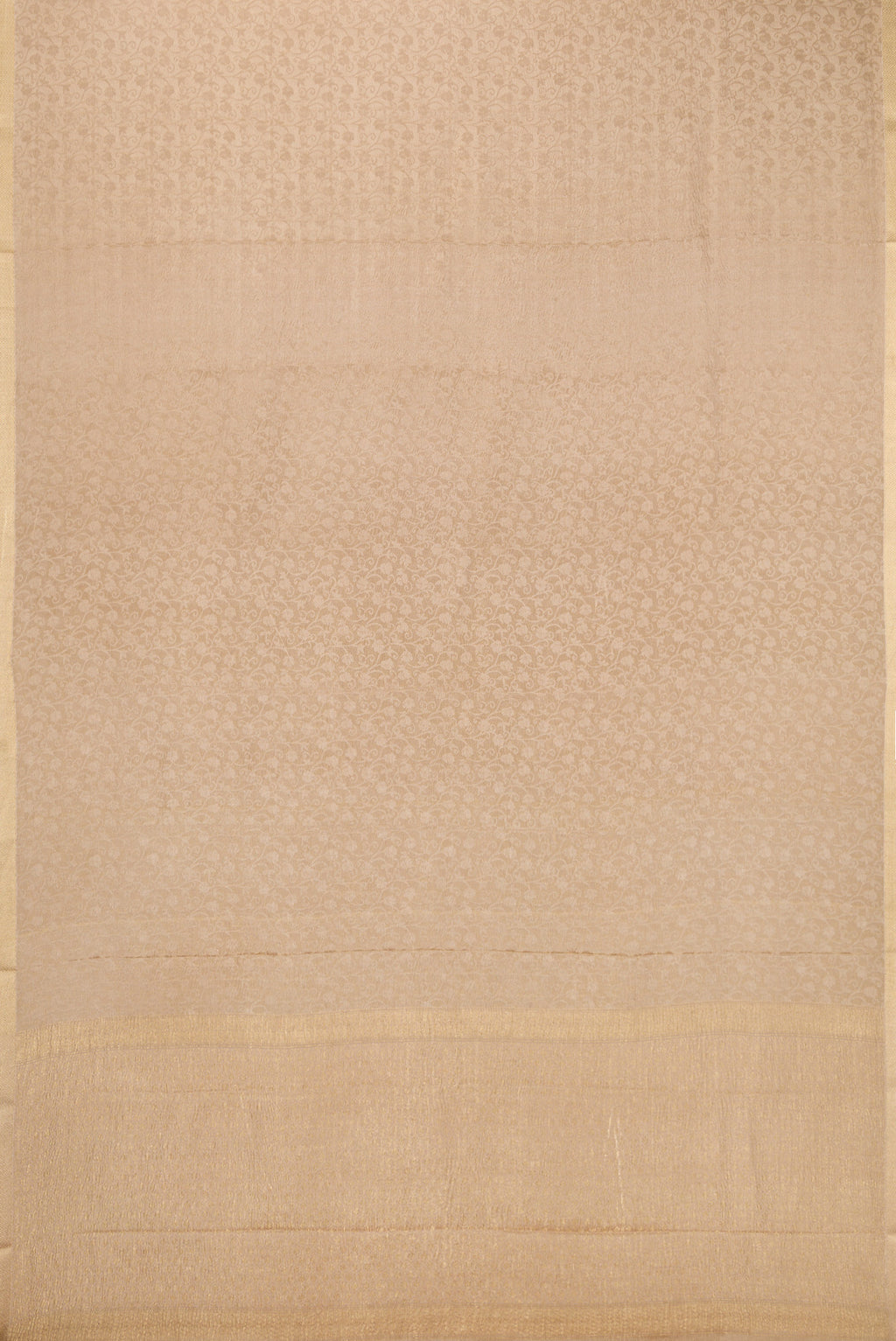 Flat view of Dark Beige Dual Tone Mysore Crepe Saree with Zari Brocade on the body and Zari Border. 
