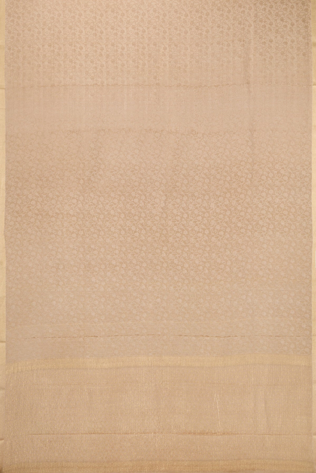 Flat view of Dark Beige Dual Tone Mysore Crepe Saree with Zari Brocade on the body and Zari Border. 