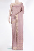 Lavender Dual Tone Banarasi Georgette Saree with Zari Brocade on the body and Zari Border.  displayed on a mannequin