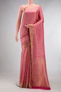 Pink Mysore Crepe Saree with Zari Brocade on the body and Zari Border.  displayed on a mannequin