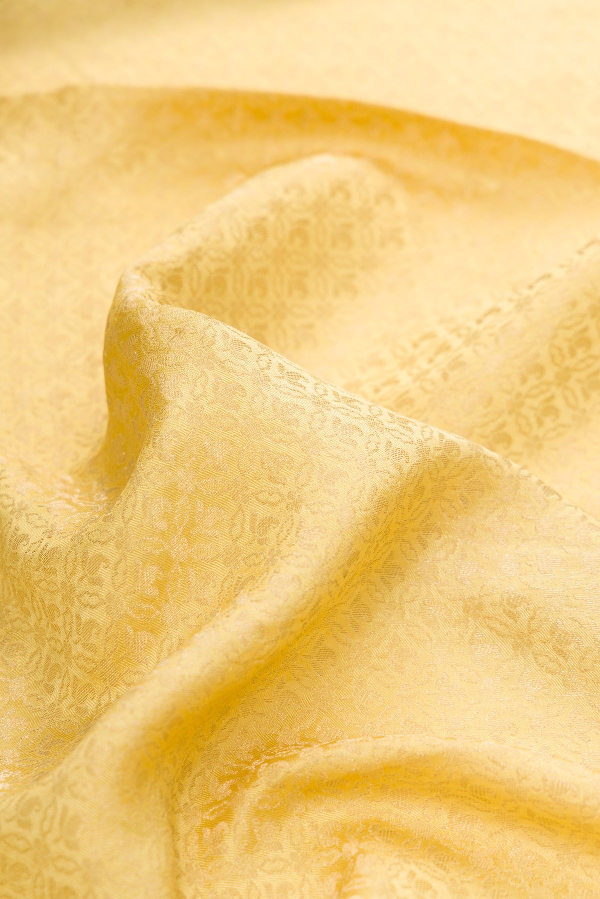 Close up of Sandal Mysore Chiffon Saree with Zari Brocade on the body and Zari Border.  displaying folds