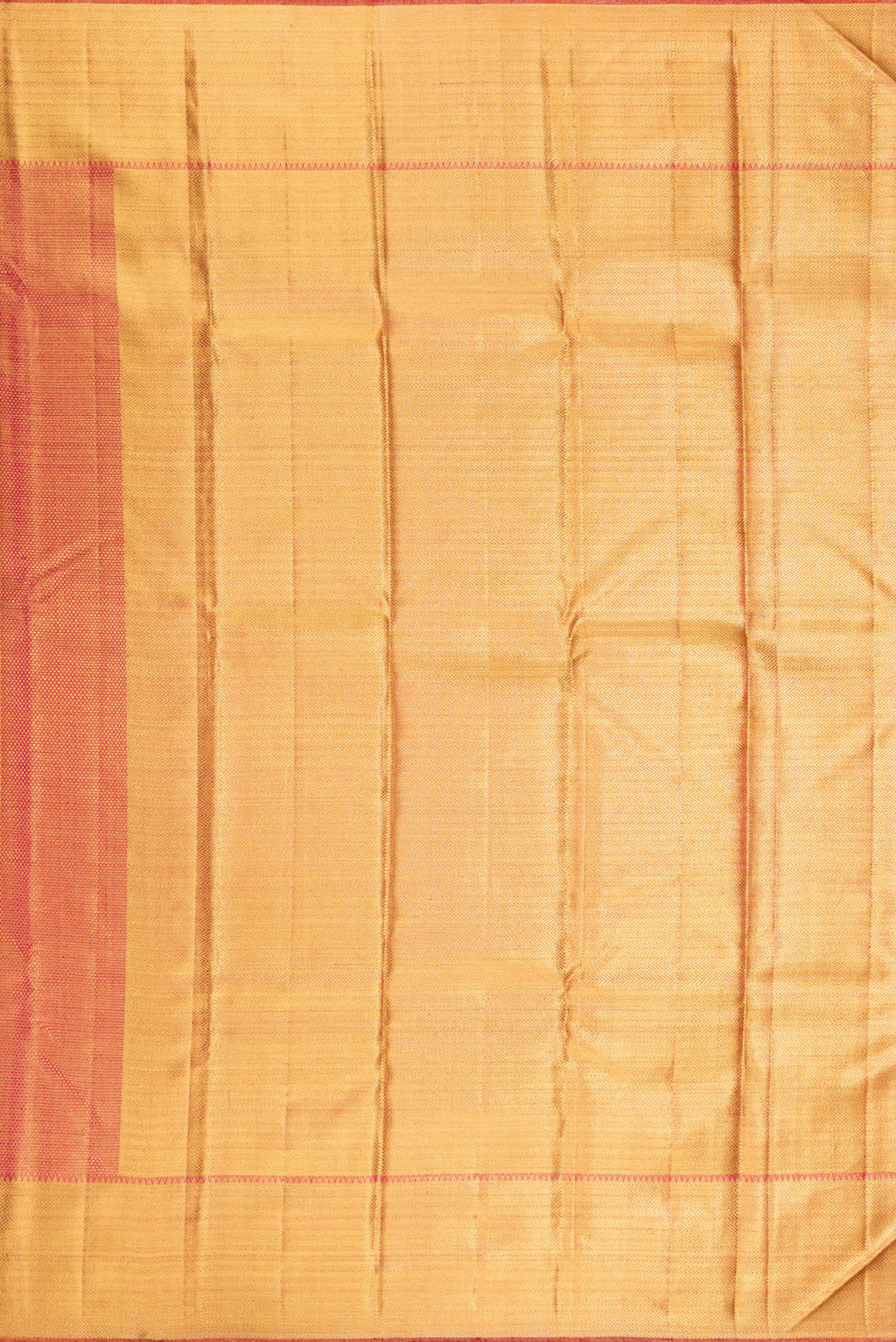 Close up image of the pallu of Pure Silk Pure Zari Pink Dual Tone Kanjivaram Tissue Saree with Zari Brocade on the body and Zari Border. 