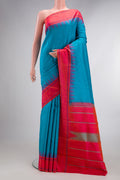 Pure Silk Sky Blue Kanjivaram Saree with Checked design on the body and Thread Border.  displayed on a mannequin