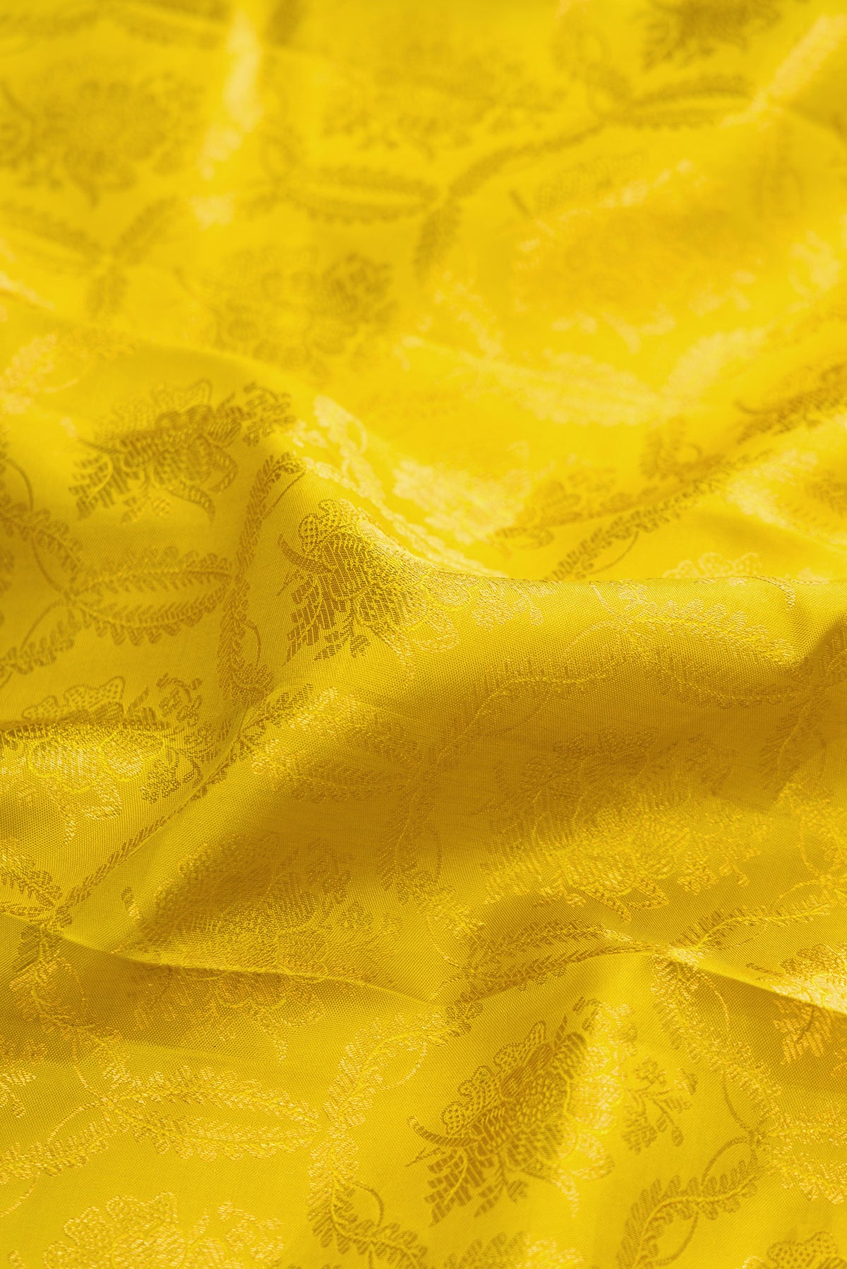 Close up of Pure Silk Green Dual Tone Kanjivaram Saree with Zari Brocade on the body and Zari Border.  displaying folds