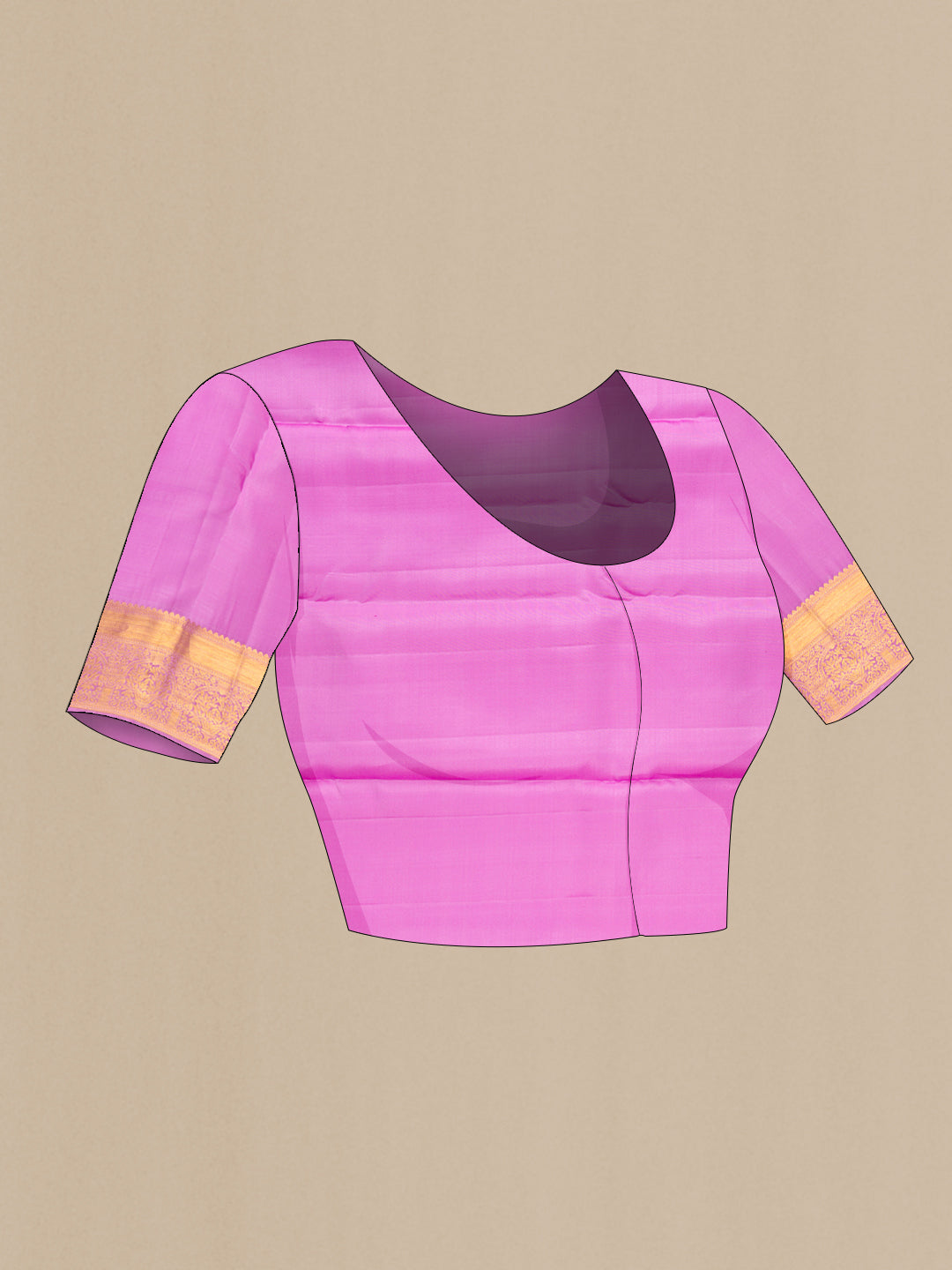 Close up image of the blouse of Pure Silk Lavender Kanjivaram Saree with Zari Brocade on the body and Zari Border. 