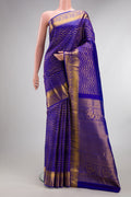 Pure Silk Royal Blue Dual Tone Kanjivaram Saree with Zari Brocade on the body and Zari Border.  displayed on a mannequin