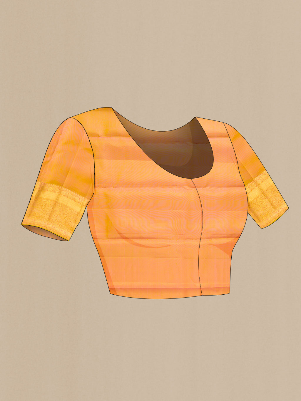 Close up image of the blouse of Pure Silk Pink Kanchipuram Saree with Zari Brocade on the body and Zari Border. 