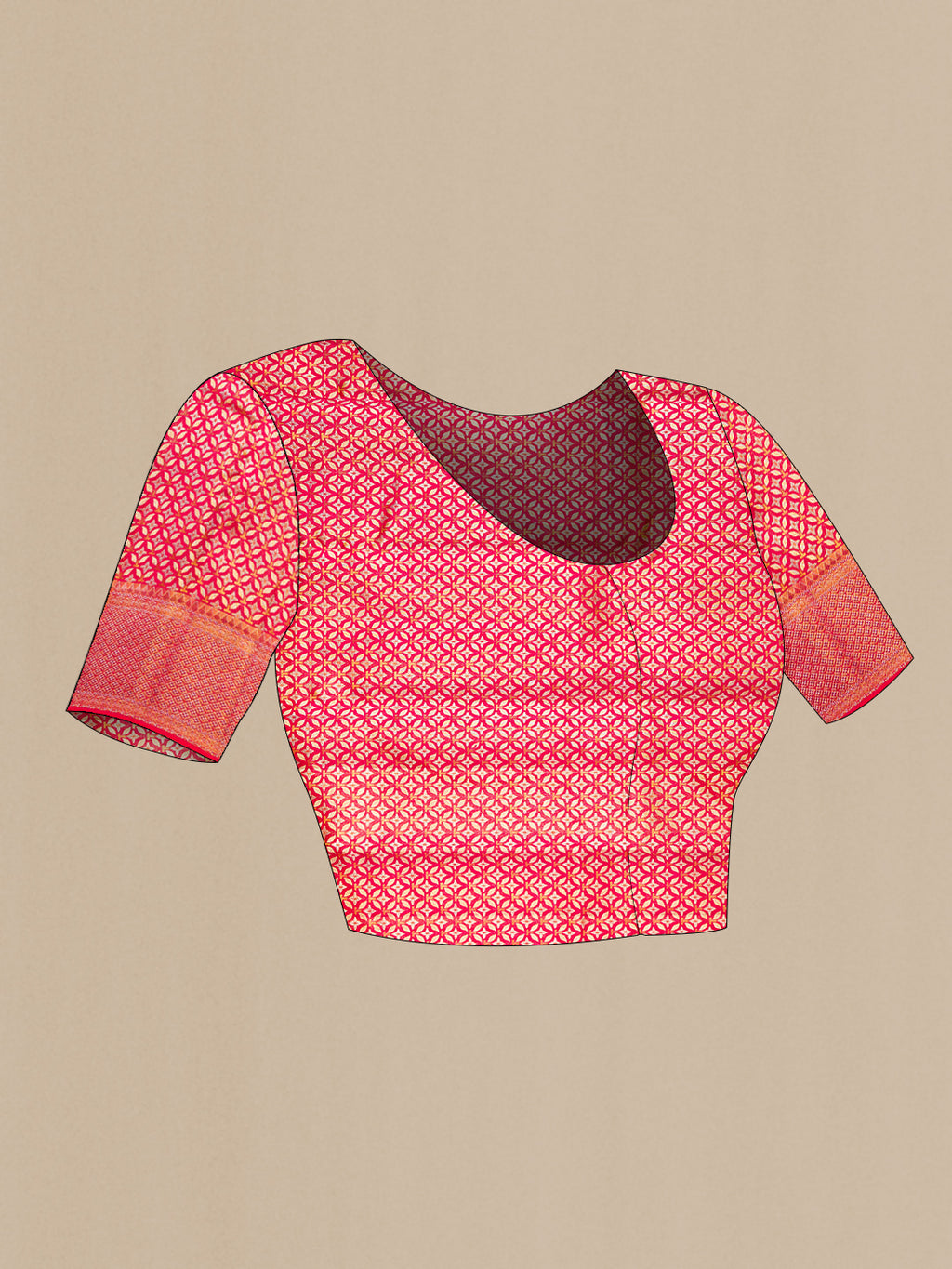 Close up image of the blouse of Dark Pink Dual Tone Kanchipuram Tissue Saree with Zari Brocade on the body and Fancy Border. 