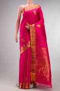 Pure Silk Pink Dual Tone Kanchipuram Saree with Jacquard With Zari Butta on the body and Fancy Border.  displayed on a mannequin