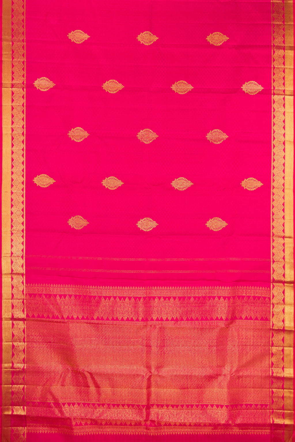 Flat view of Pure Silk Pink Dual Tone Kanchipuram Saree with Jacquard With Zari Butta on the body and Fancy Border. 