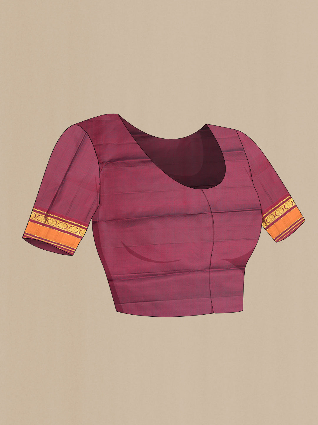 Close up image of the blouse of Pure Silk Grey Kanchipuram Saree with Plain Body and Zari Border. 