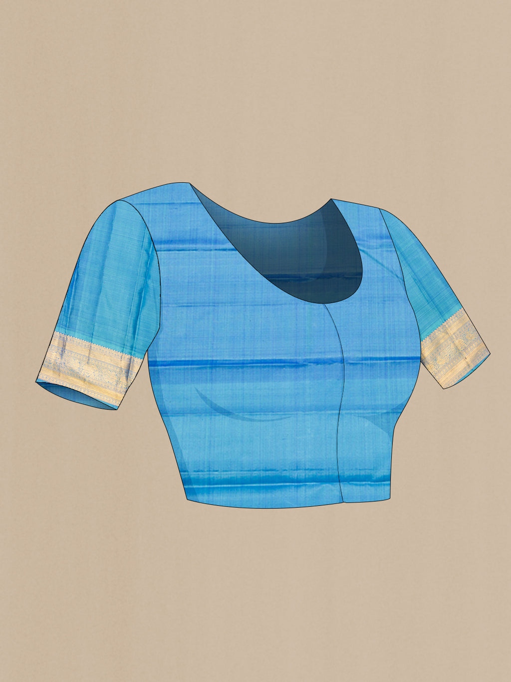 Close up image of the blouse of Pure Silk Navy Blue Dual Tone Kanjivaram Saree with Checked design on the body and Zari Border. 