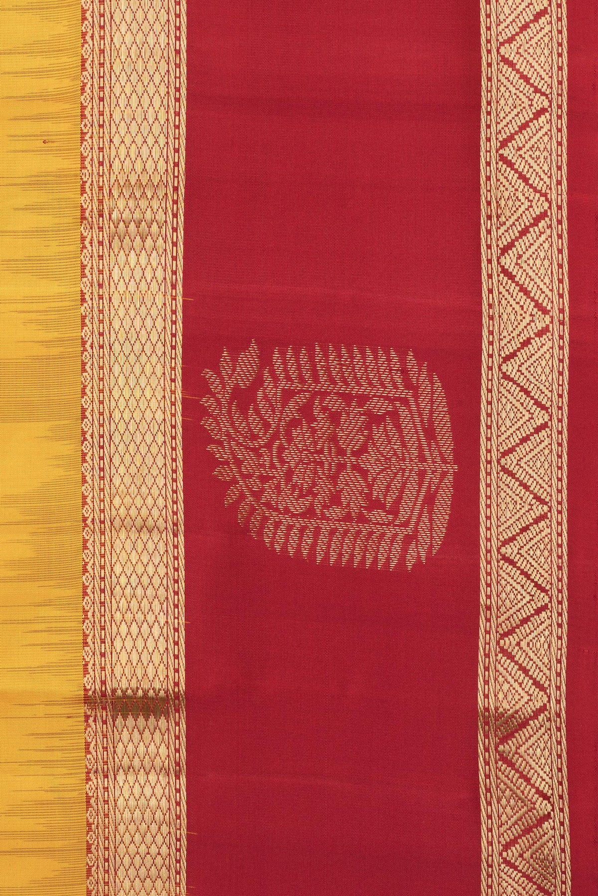 Border image of Pure Silk Yellow Dual Tone Kanjivaram Saree with Zari Butta on the body and Fancy Border. 