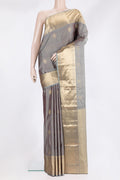 Pure Silk Grey Kanchipuram Saree with Zari Butta on the body and Zari Border.  displayed on a mannequin