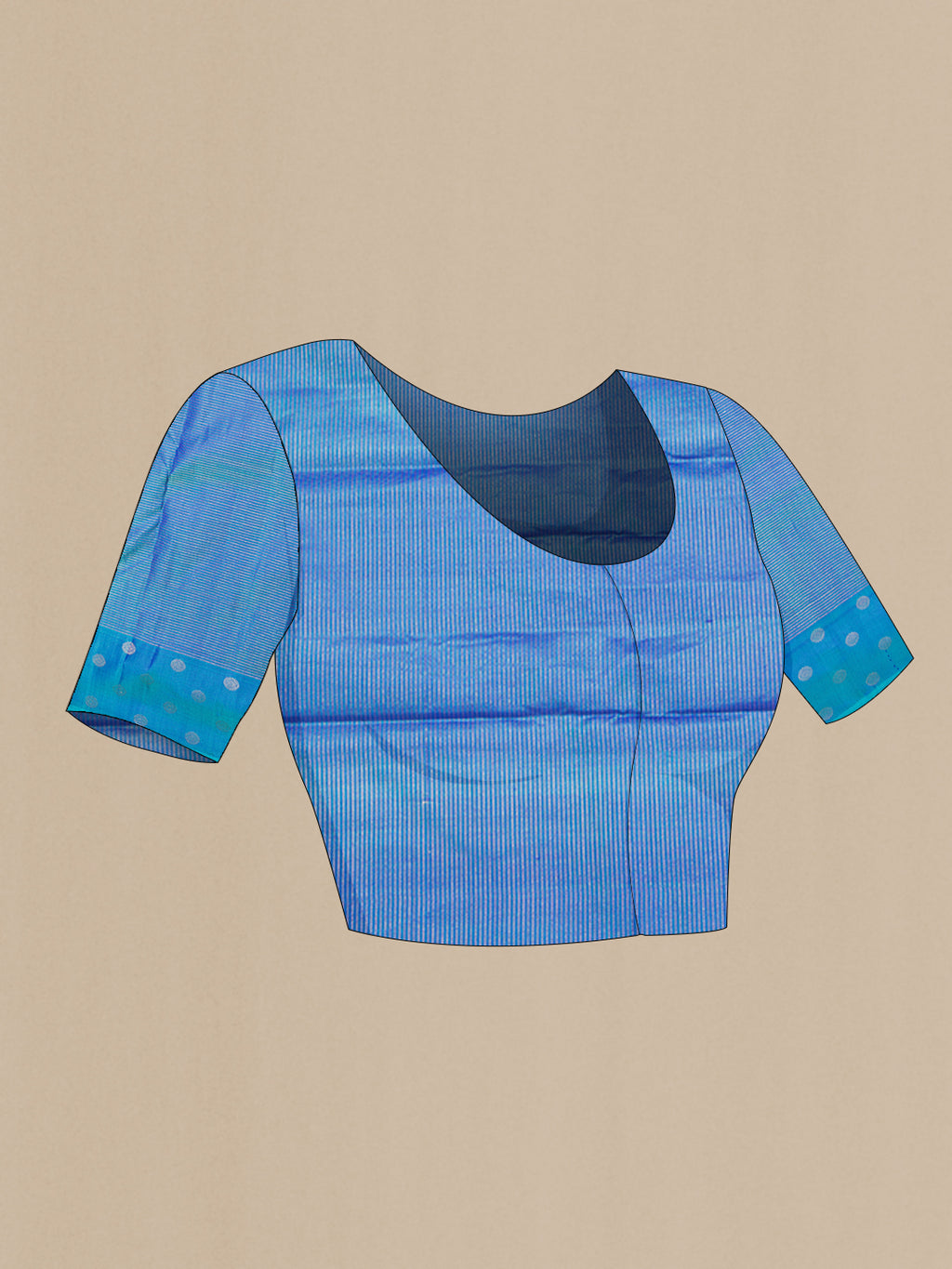 Close up image of the blouse of Pure Silk Lavender Kanchipuram Saree with Stripes on the body and Fancy Border. 