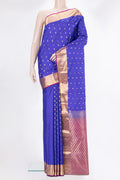 Pure Silk Royal Blue Kanchipuram Saree with Zari Butta on the body and Zari Border.  displayed on a mannequin