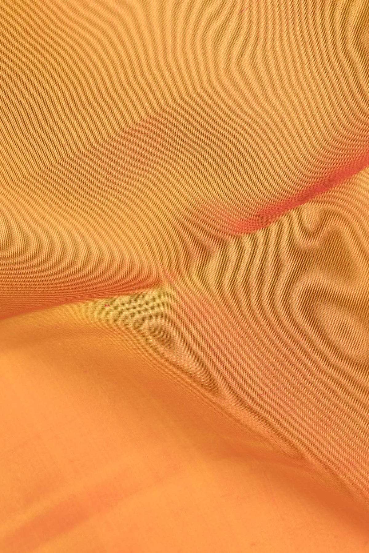 Close up of Pure Silk Yellow Kanchipuram Saree with Plain Body and Zari Border.  displaying folds