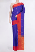 Pure Silk Royal Blue Kanchipuram Saree with Zari Butta on the body and Zari Border.  displayed on a mannequin